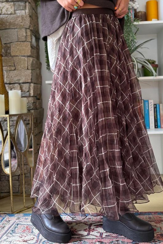 Fia Plaid Chiffon Skirt